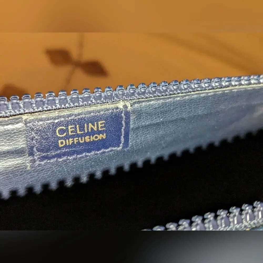 Vintage Celine Diffusion TRIOMPHE Leather Clutch Pouch Blue Vintage EUC with COA